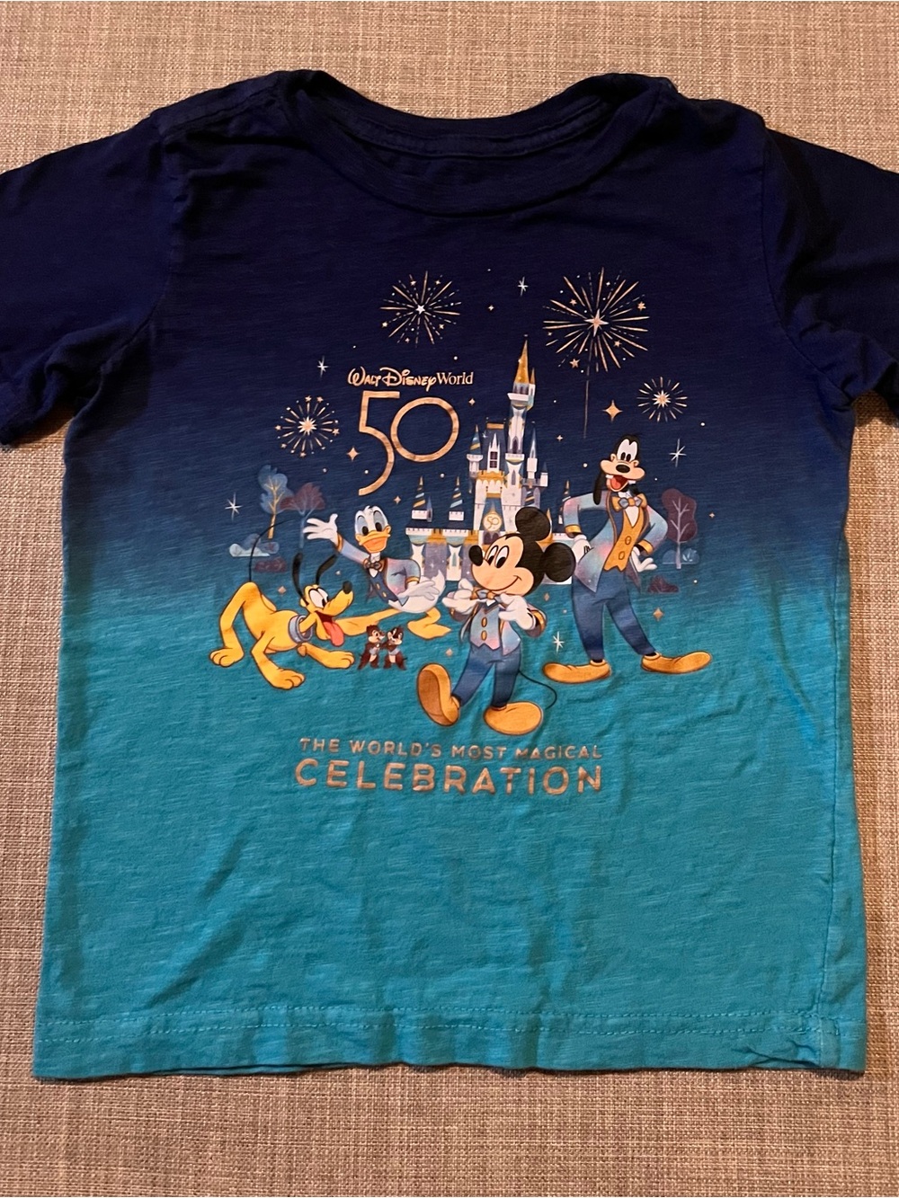 Disney World 50th Celebration Kids Blue Ombre Tee with Mickey Unisex 4T
